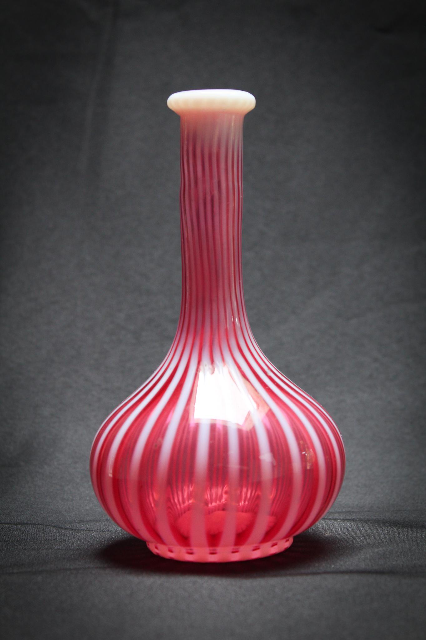 Northwood Cranberry Opalescent Stripe Barber Bottle (1 of 2)