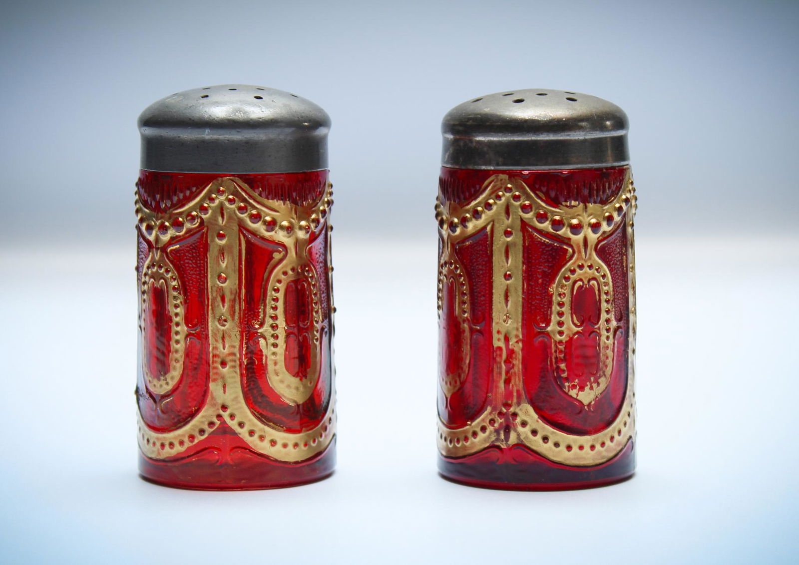 Rare Heisey Ruby Stained Locket on Chain Salt Shakers (1 of 2)