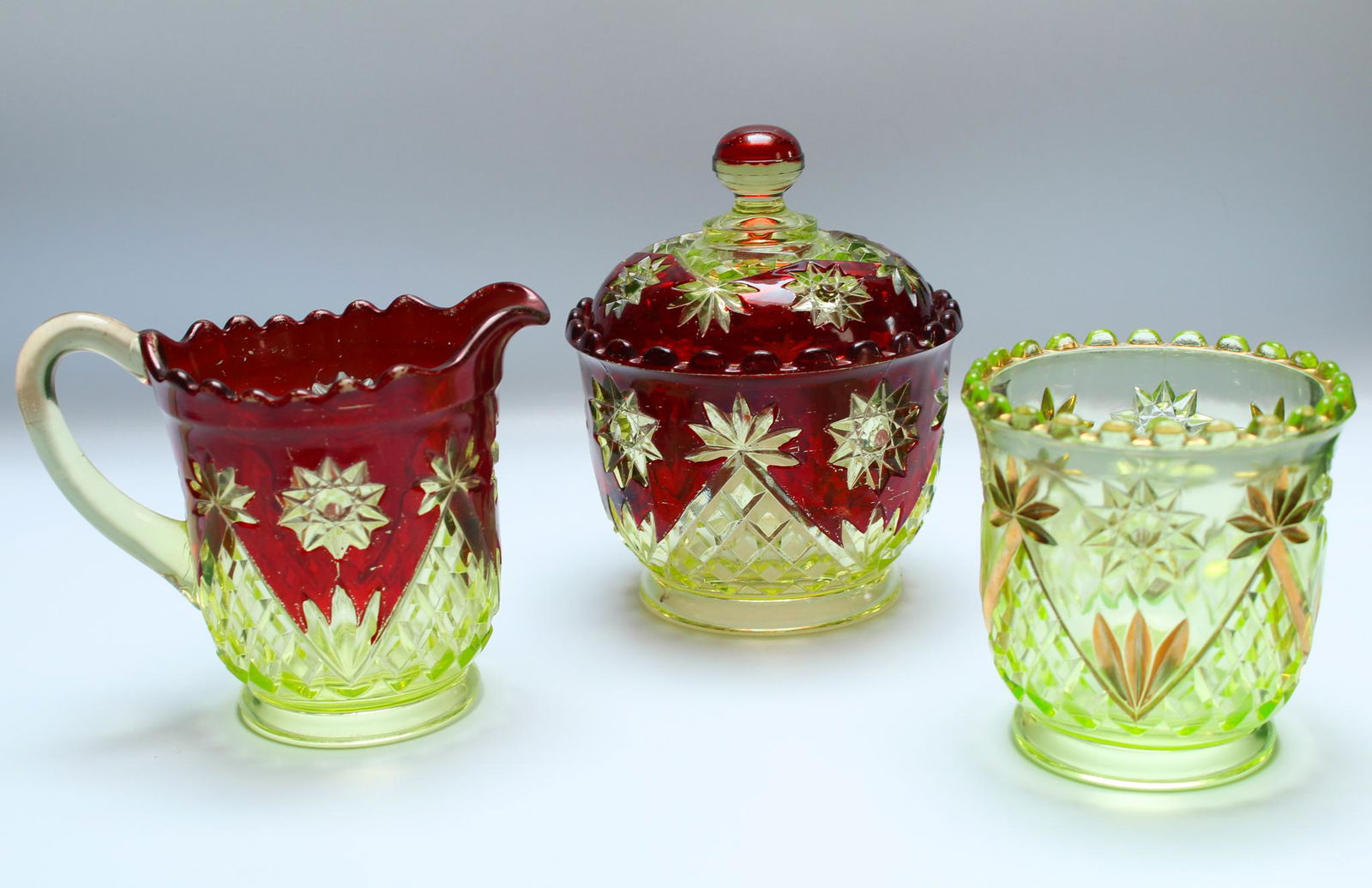 Lot of 3 pcs Riverside Ruby Stained Vaseline National (1 of 4)