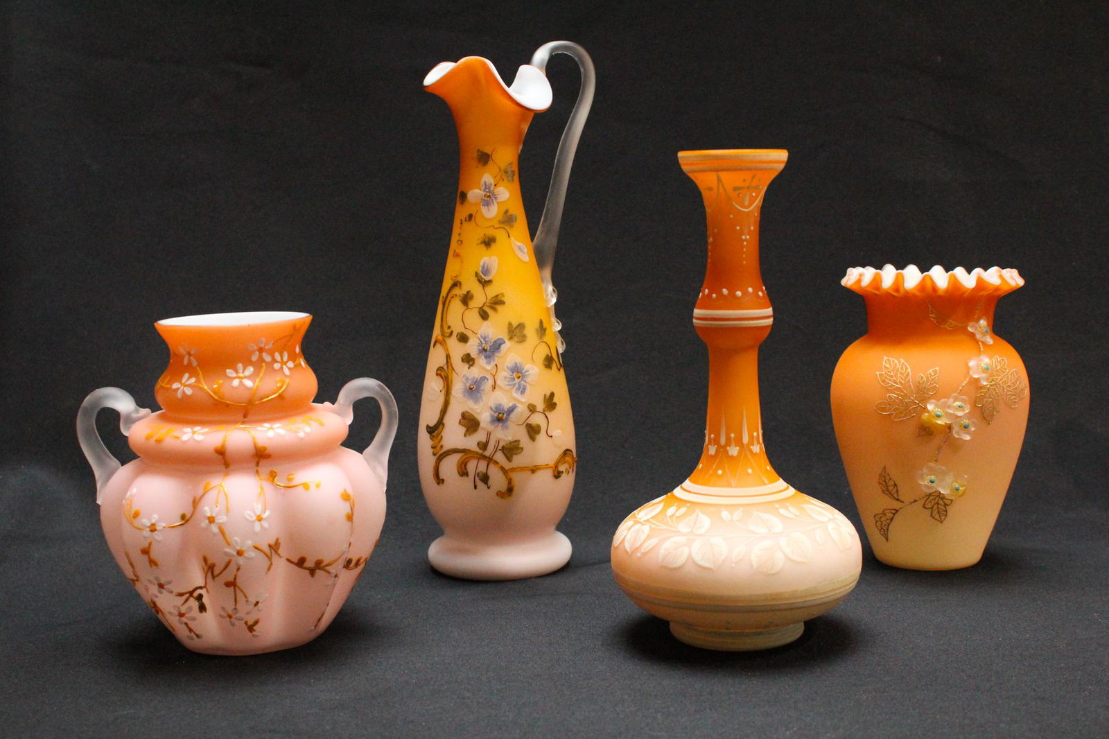 Lot 4 Pcs Victorian Enameled Satin Glass (1 of 9)