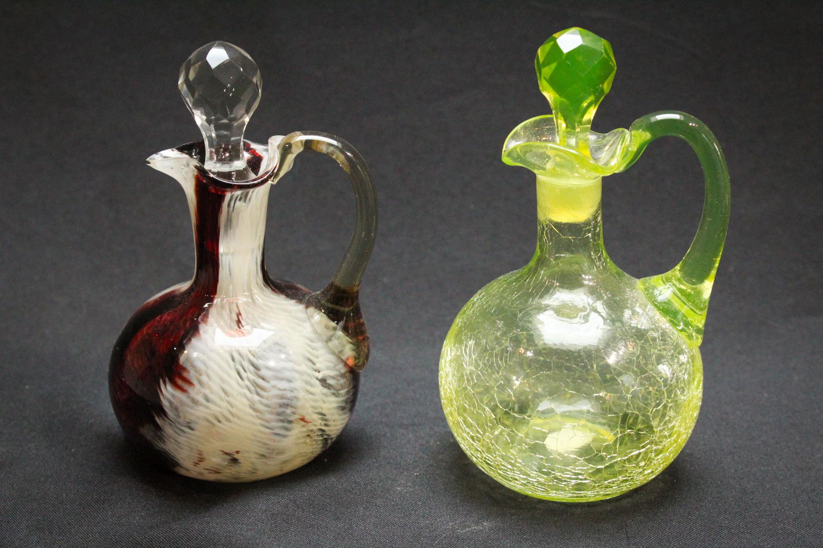 Lot of 2 pcs Victorian Glass cruets Vaseline & Tortoise (1 of 2)