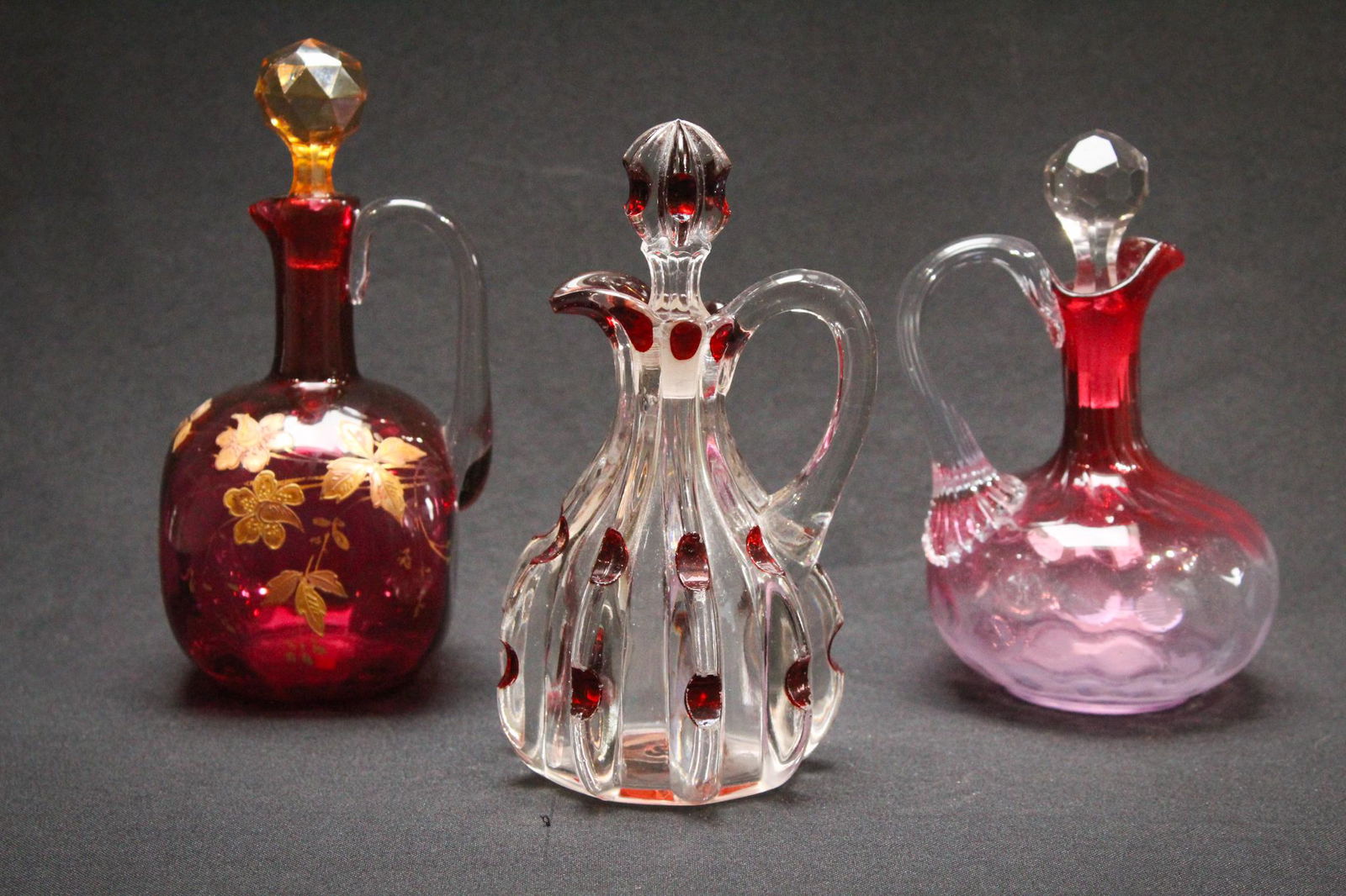 Lot 3 pcs. Victorian Pattern & Art Glass Cruets (1 of 7)