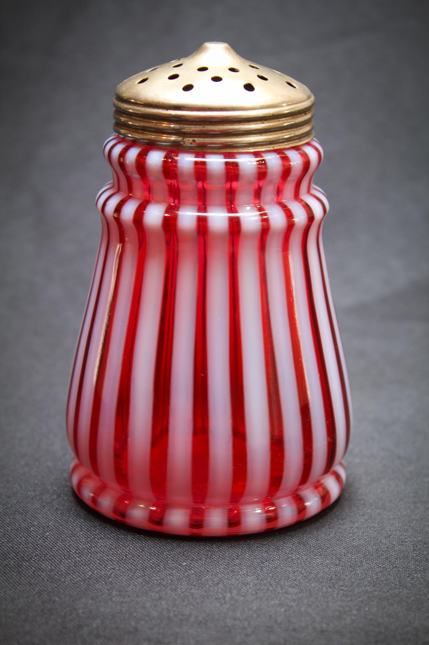 Rare Cranberry Opalescent Stripe Victorian Sugar Shaker (1 of 3)