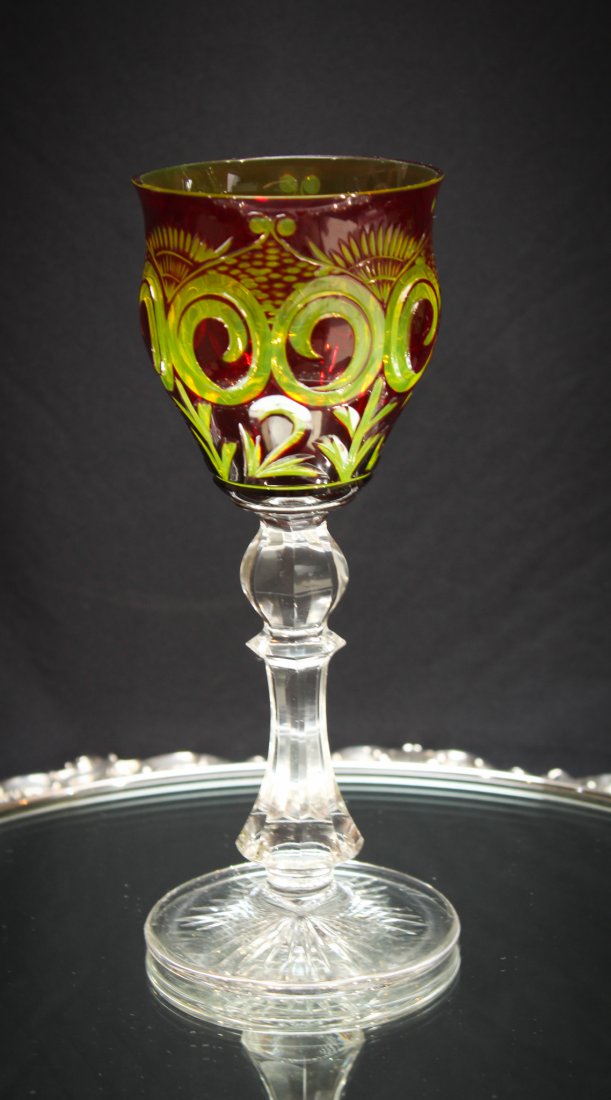 Rare Stevens & Williams Cut Glass Ruby Yellow Wine: Rare Stevens & Williams Ruby cut to Yellow Wine Glass. Absolutely beautiful color! Measures: 8" tall, 3" wide. Condition: Excellent