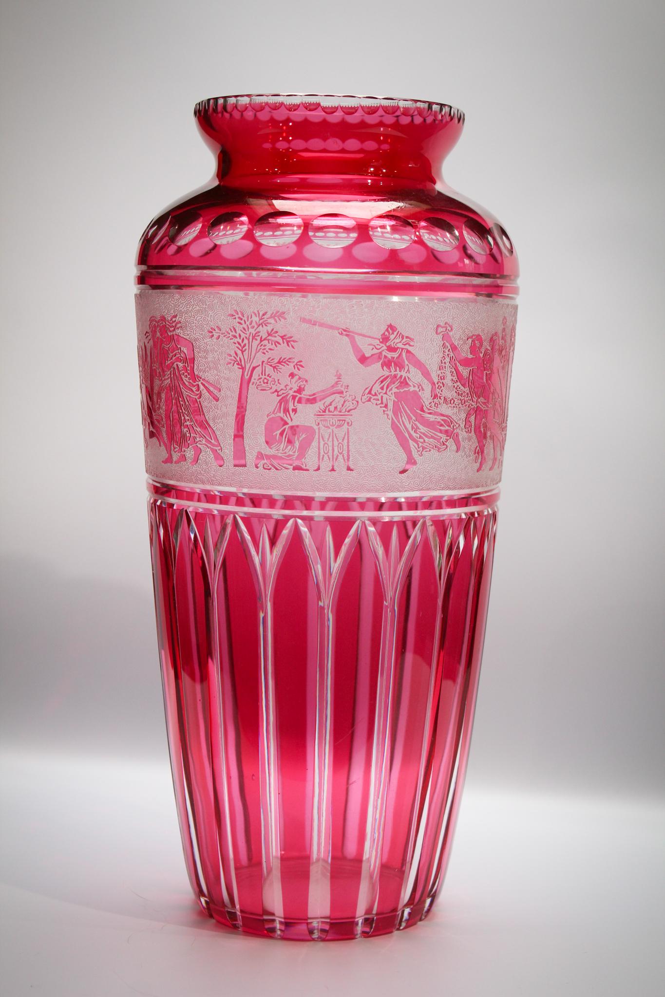 Monumental Val St. Lambert Cranberry Cut to Clear Vase (1 of 5)