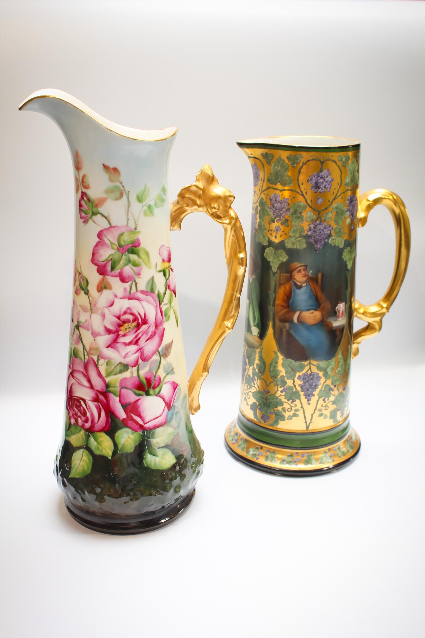 Lot of 2 Limoge Huge Tankard Porcelain Pitchers (1 of 19)