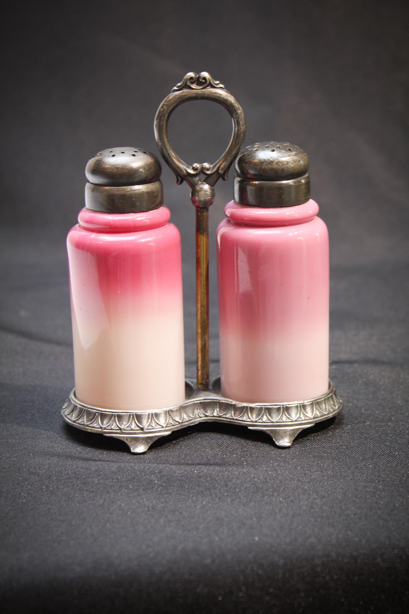 New England Peachblow Glass Victorian Salt Shakers in (1 of 2)