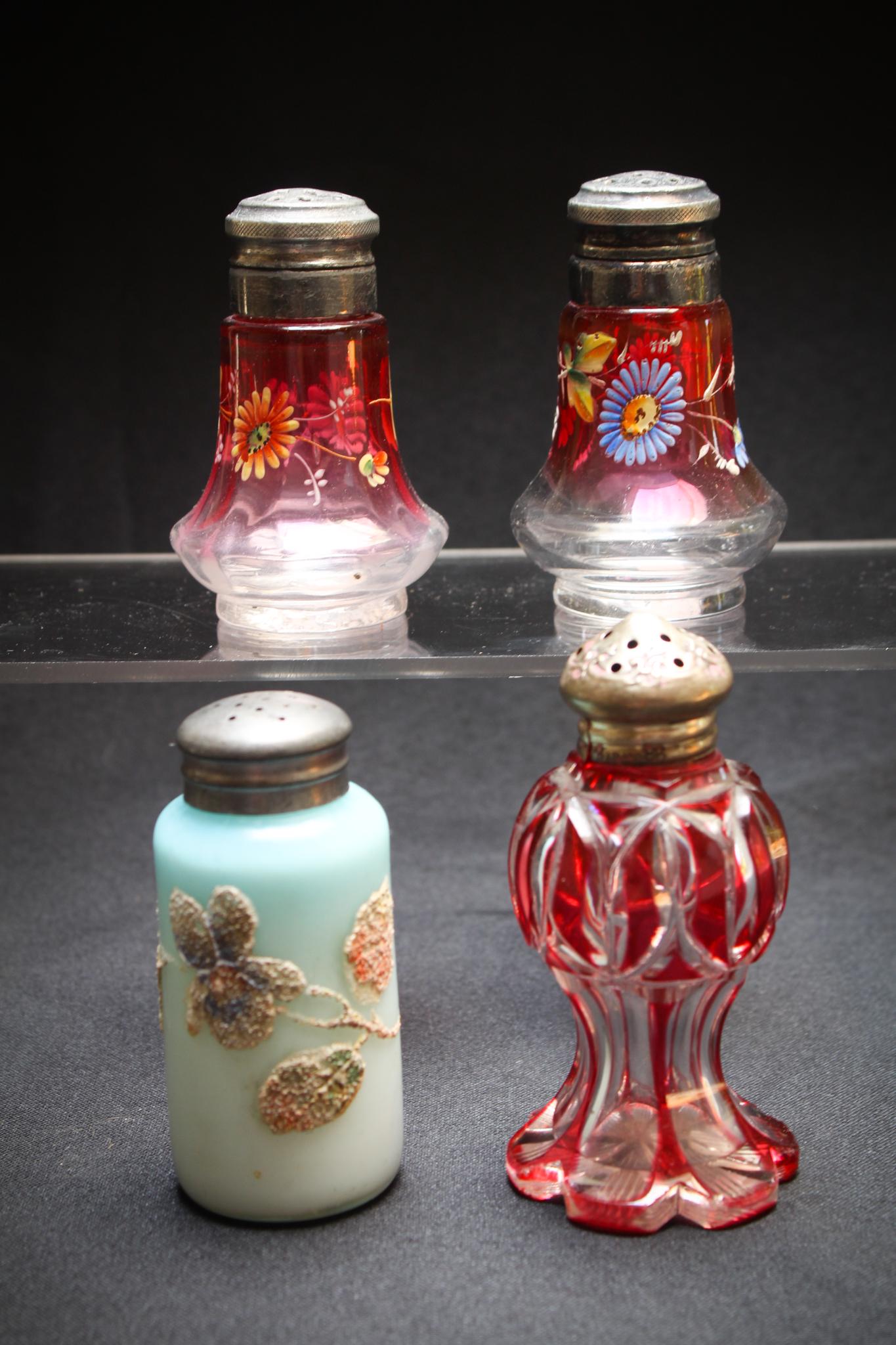 4 pc lot of Victorian Salt shakers Cranberry etc. (1 of 2)
