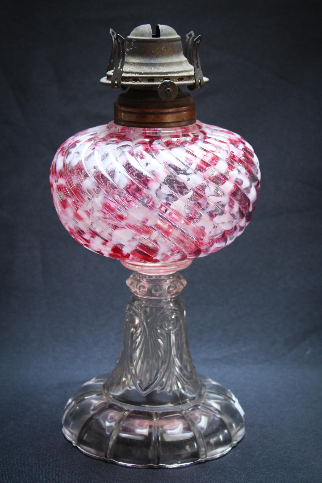 Sheldon Swirl Cranberry Spatter Oil Stand Lamp (1 of 5)