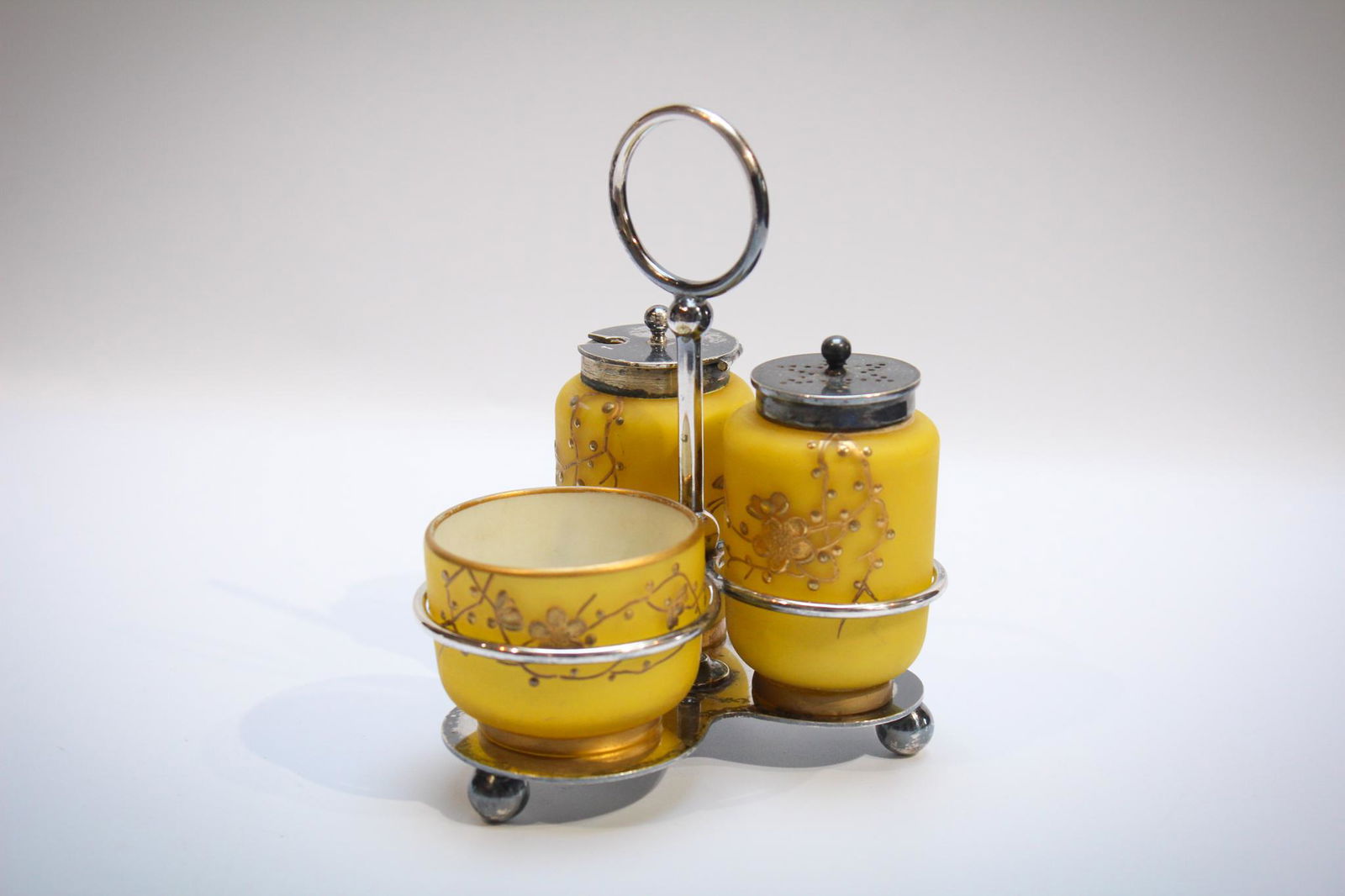 Webb Mandarin Yellow Victorian Glass Condiment set (1 of 5)