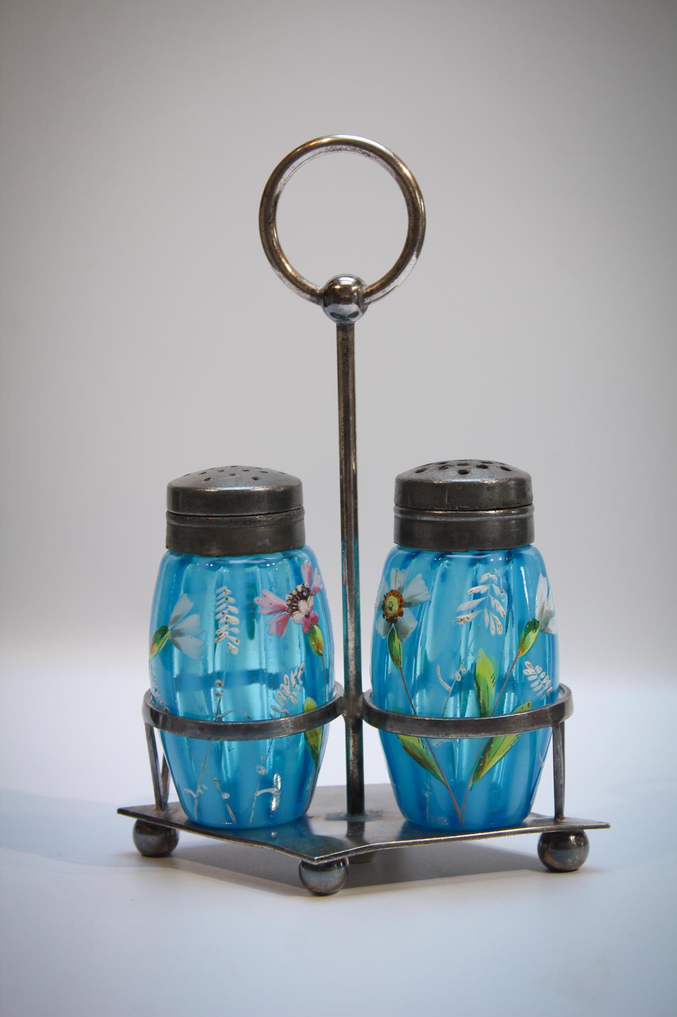 Blue opalescent stripe Enameled Victorian Salt shaker (1 of 3)