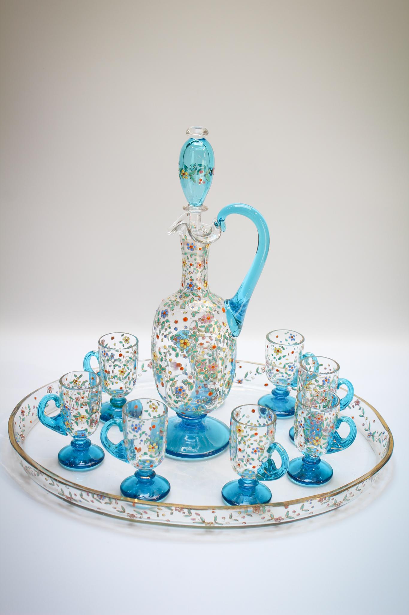 Bohemian Blue enameled glass Victorian Cordial Decanter (1 of 7)