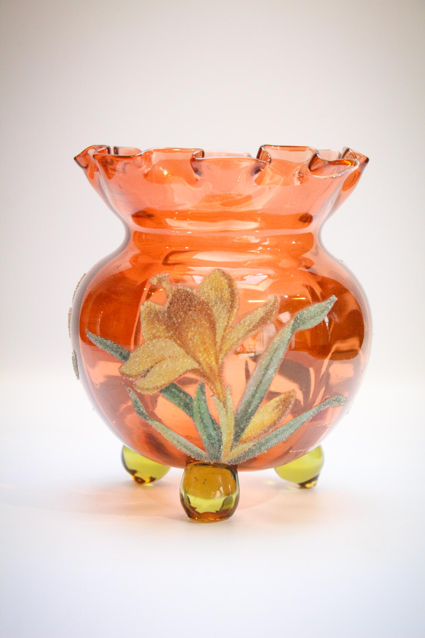 Bohemian Coralene sgnd Patent Art Glass Vase (1 of 5)