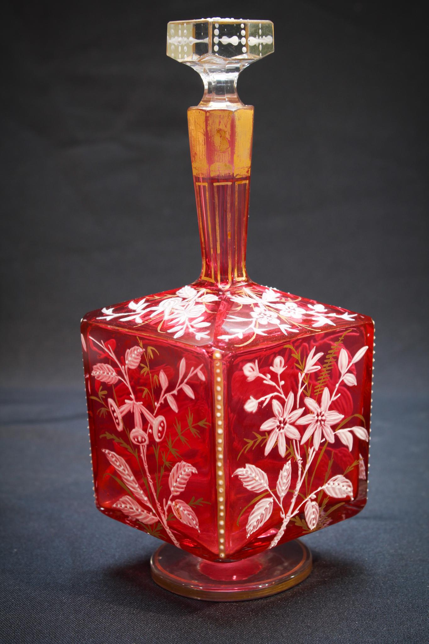 Fabulous Cranberry Enameled Victorian Cologne Bottle (1 of 5)