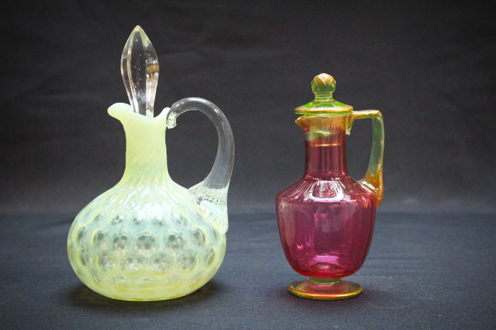 2 Victorian Vaseline Cranberry Cruets (1 of 4)