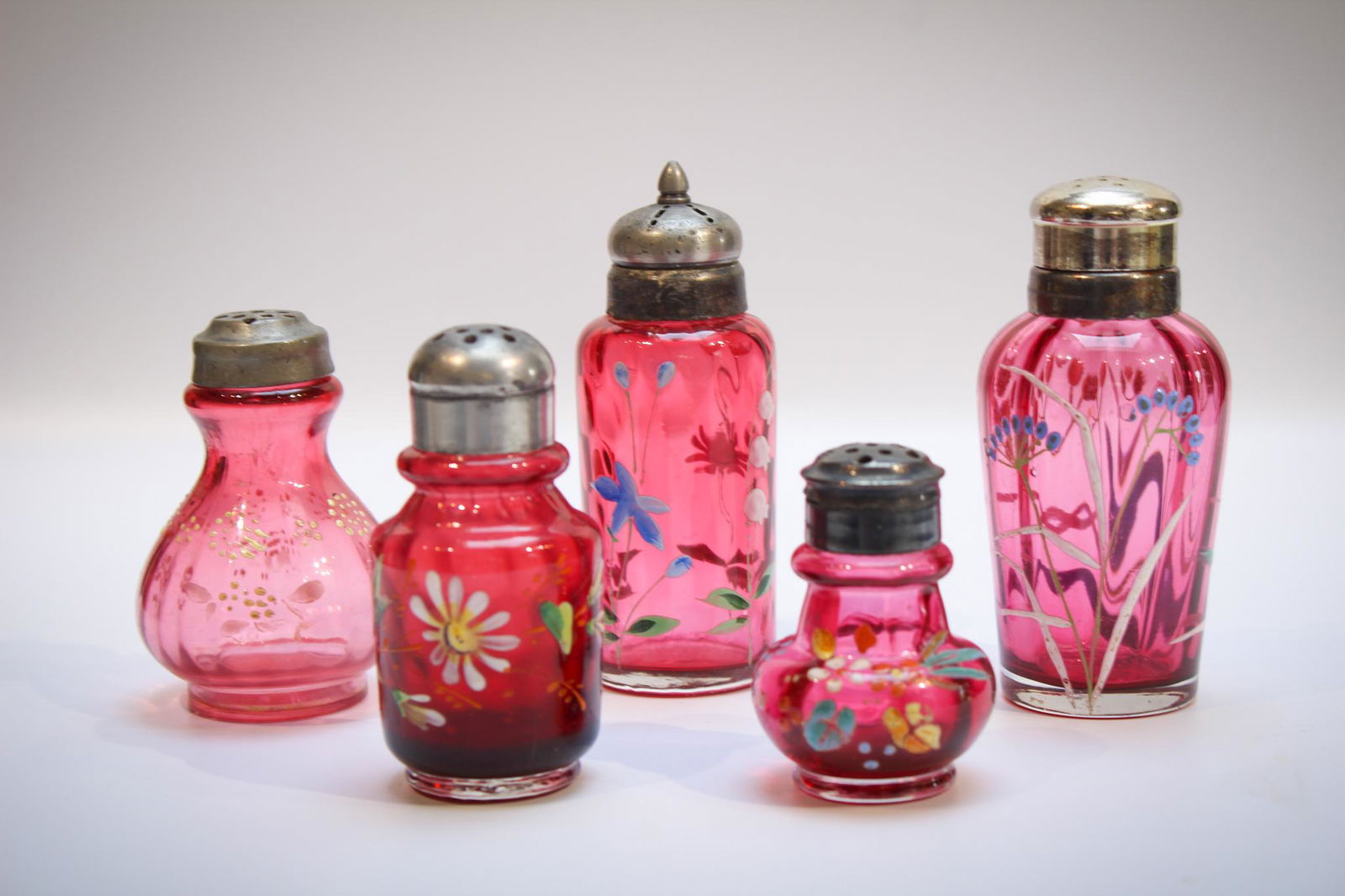 5 pc Lot Cranberry Enameled Victorian Glass Salt (1 of 3)