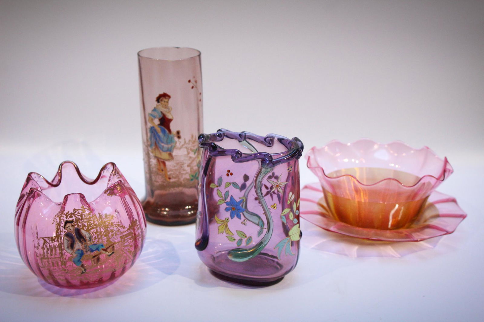 lot 4pc Bohemian Rossler Enameled Victorian Glass (1 of 9)