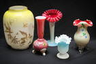 Victorian Enameled Cased Glass Vases Toothpick