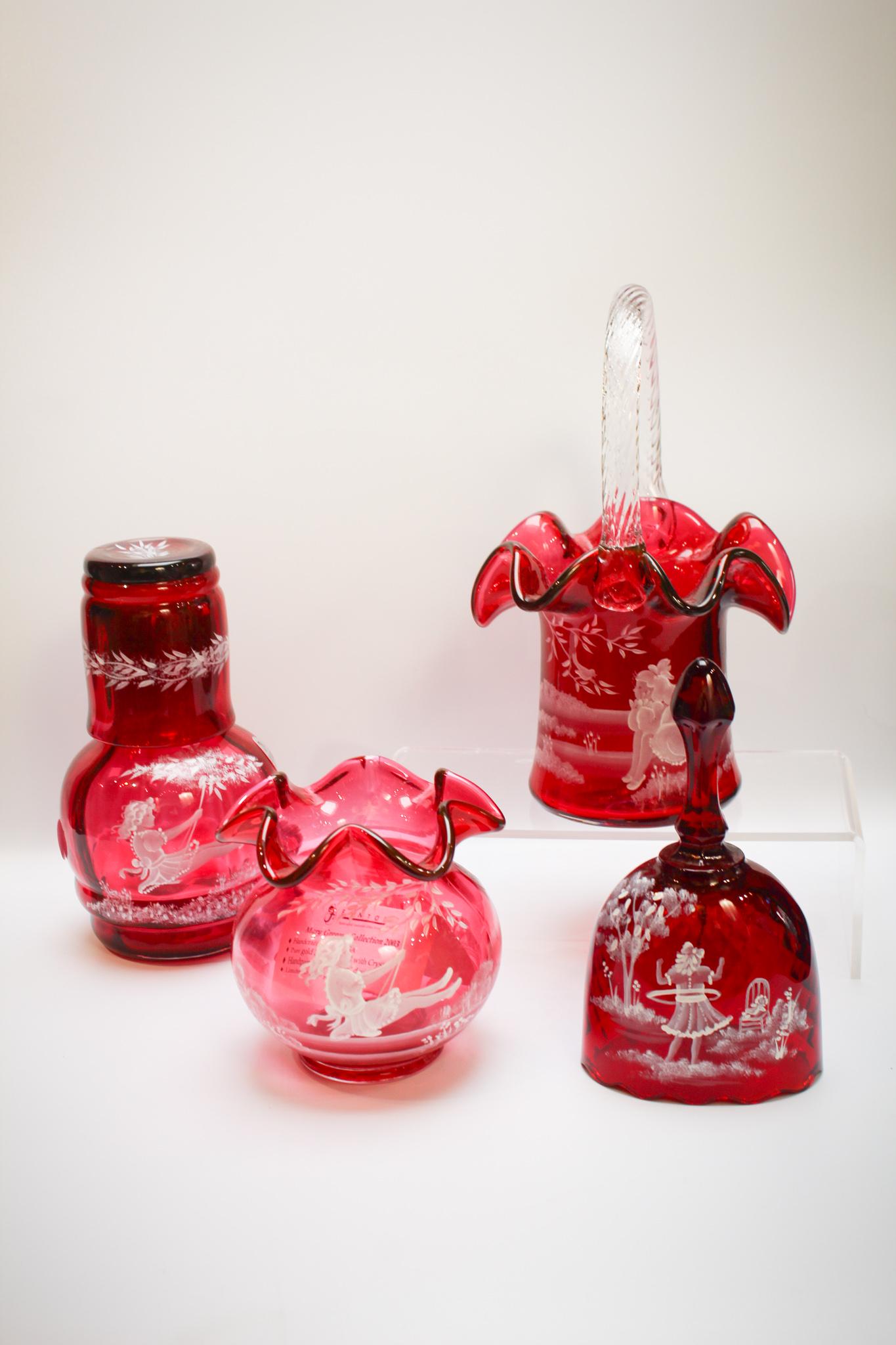 4 pc Lot Fenton Cranberry Mary Gregory Glass (1 of 13)