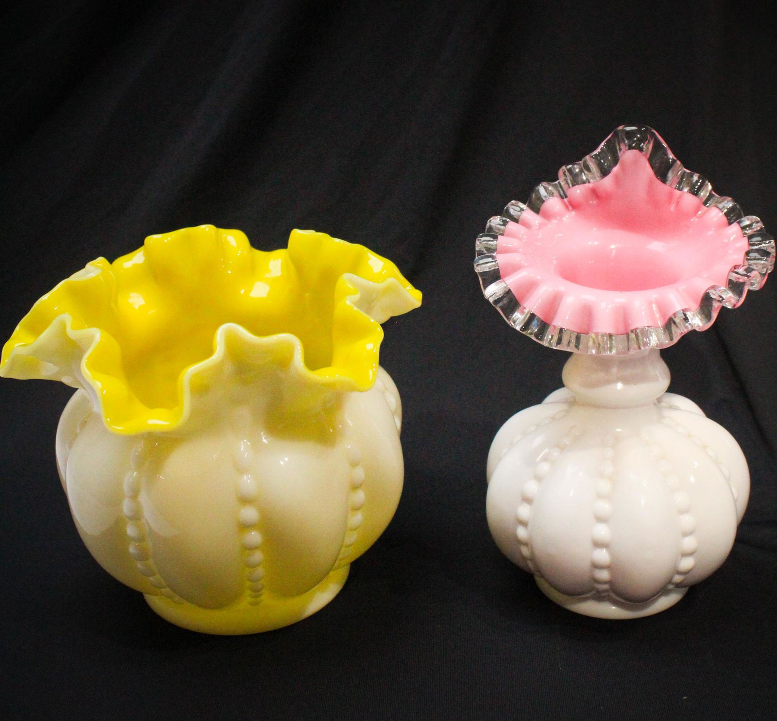 2 pc Lot Fenton Beaded Melon vases (1 of 3)