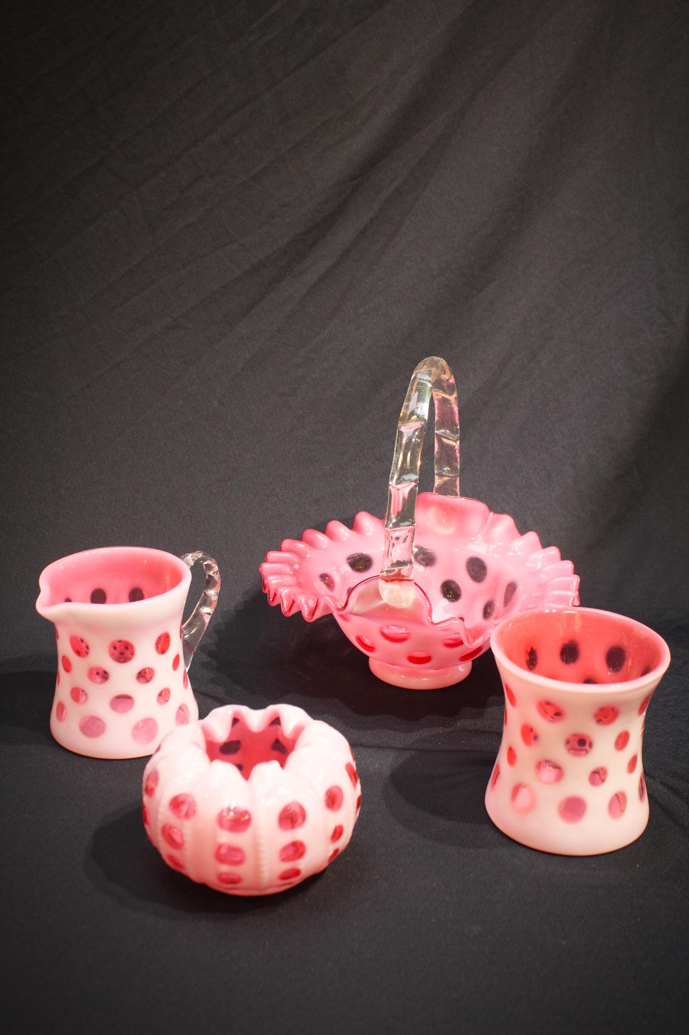 Lot 4 pcs Fenton Cranberry Opalescent Glass (1 of 8)