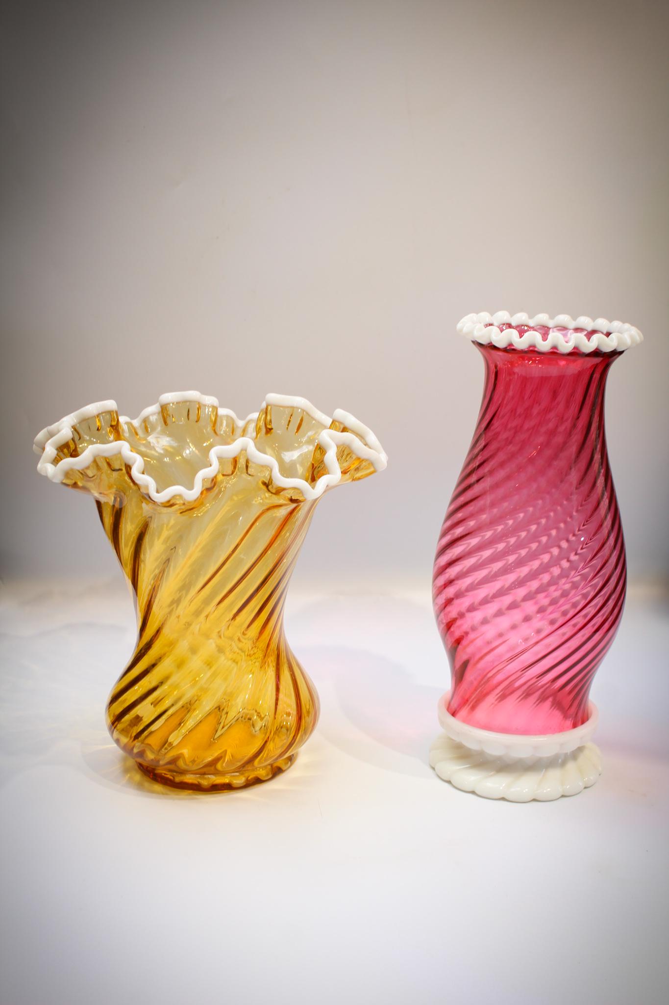 2 pc Lot Fenton Snowcrest Ruby & Amber glass (1 of 7)