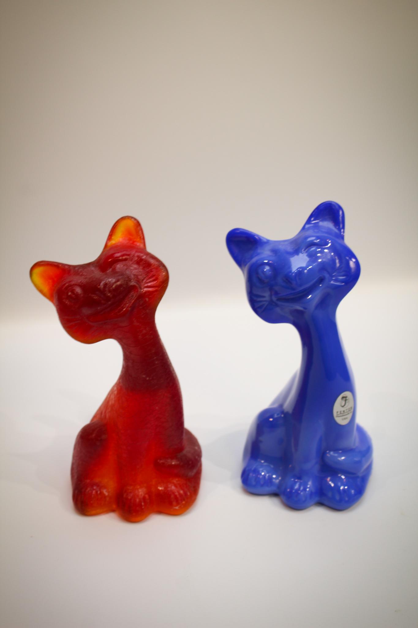 2 pc Lot Fenton Glass Happy cats (1 of 4)