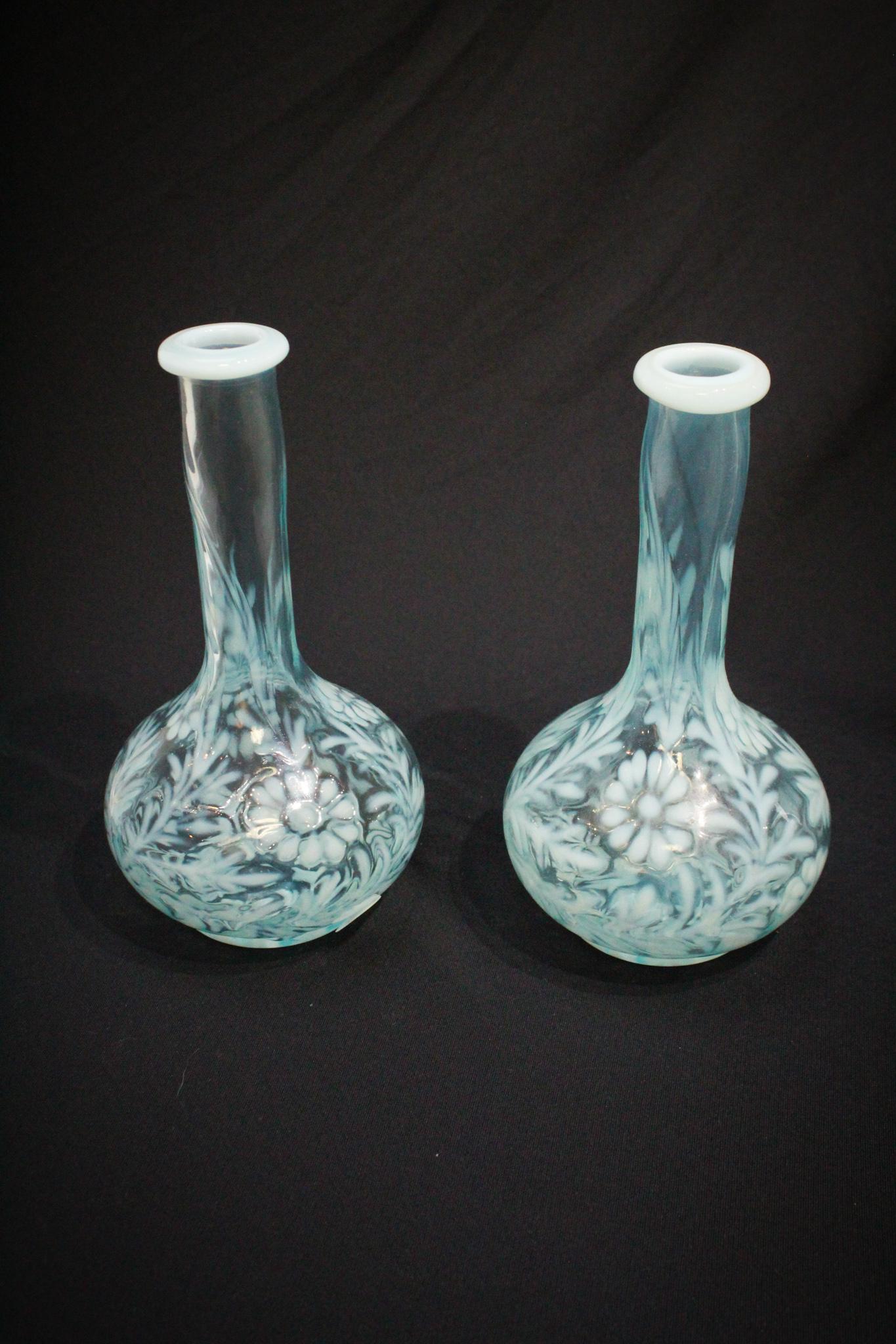 Pair Fenton Glass Blue Opalescent Barber Bottles (1 of 5)