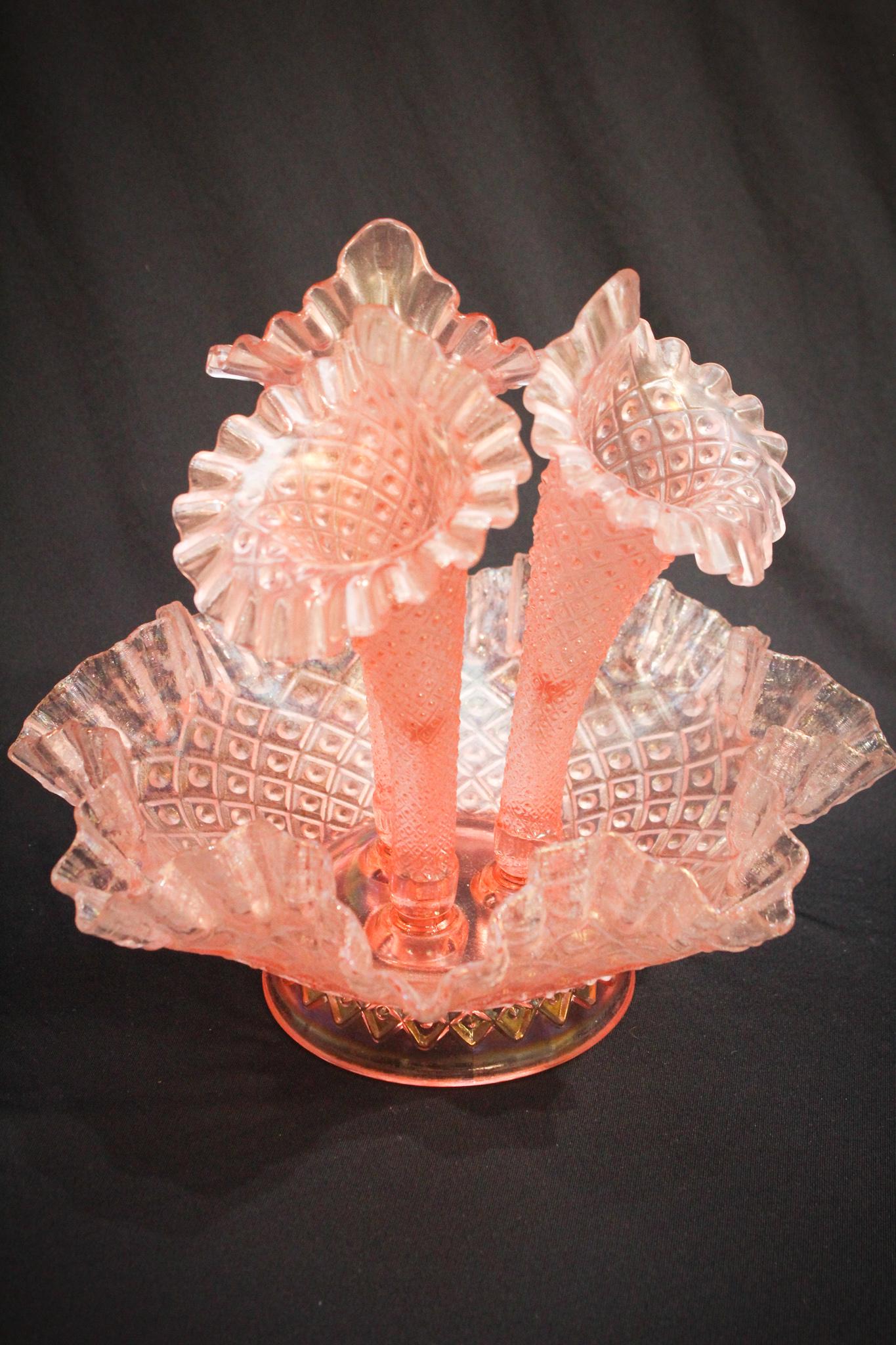 Fenton Pink Stretch Glass Diamond Lace Epergne (1 of 5)