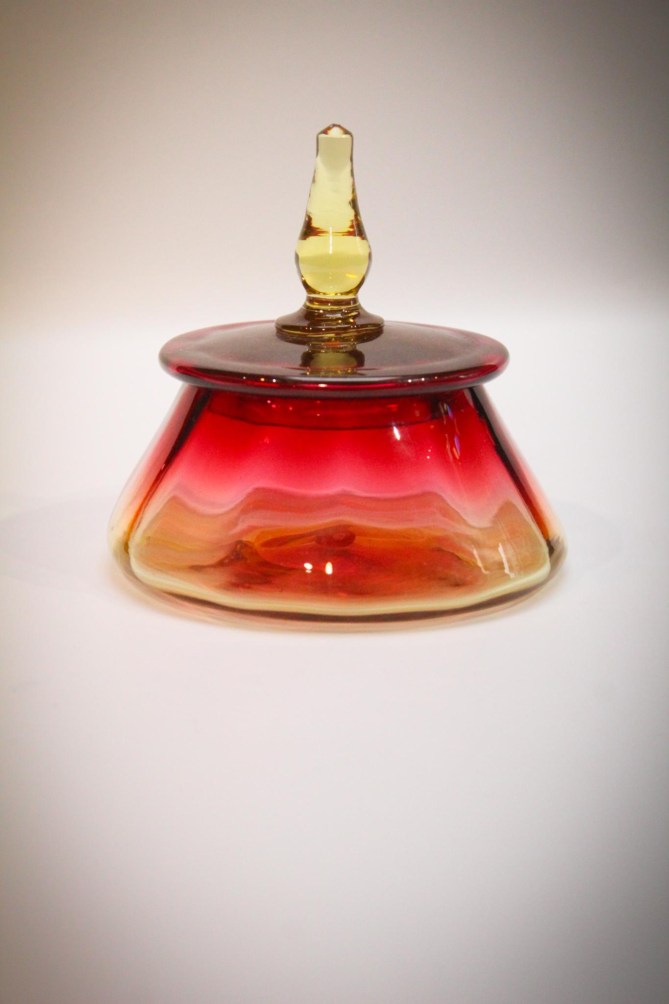 Scarce Libbey Amberina Covered powder Jar (1 of 5)