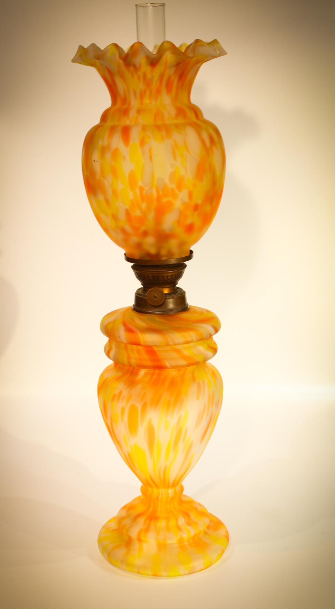 Victorian Spatter Glass Satin Banquet Parlor 3pc Oil (1 of 9)