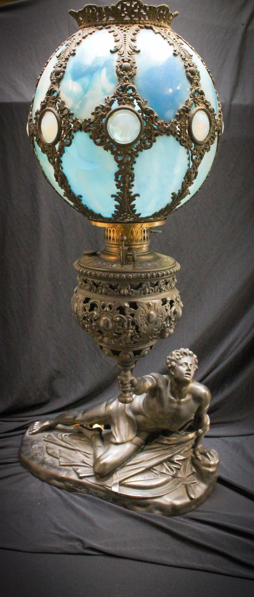 Victorian Jeweled Slag Banquet Spartan Lamp (1 of 20)