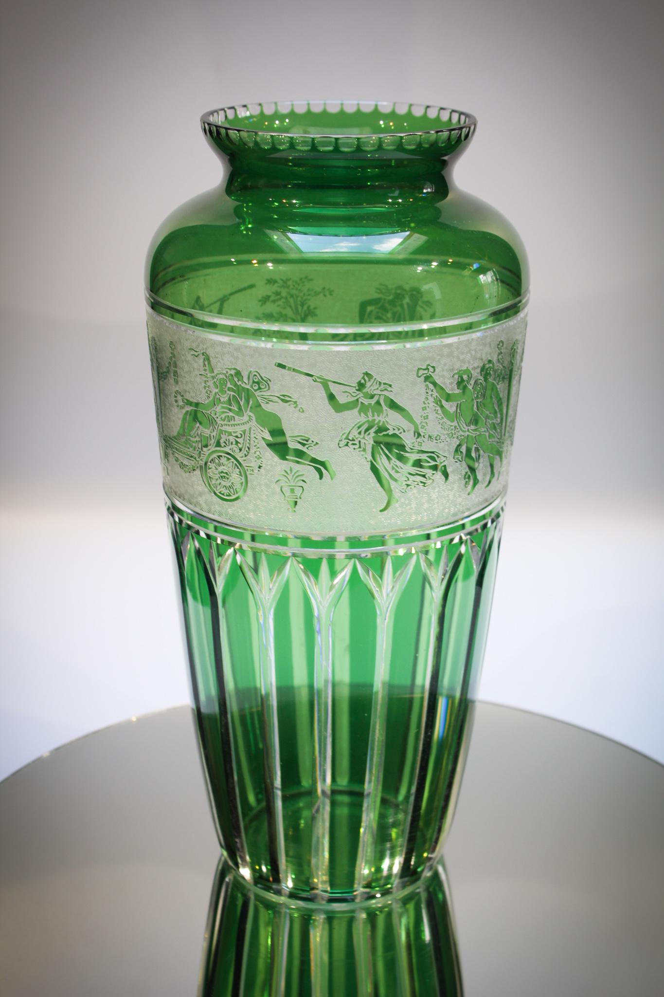 Val St. Lambert Green Cut to Clear vase (1 of 8)