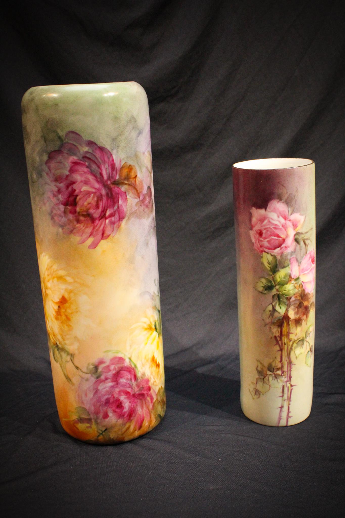 2 pc Lot Austria Porcelain Vases Rose & Mum dÃ©cor (1 of 11)