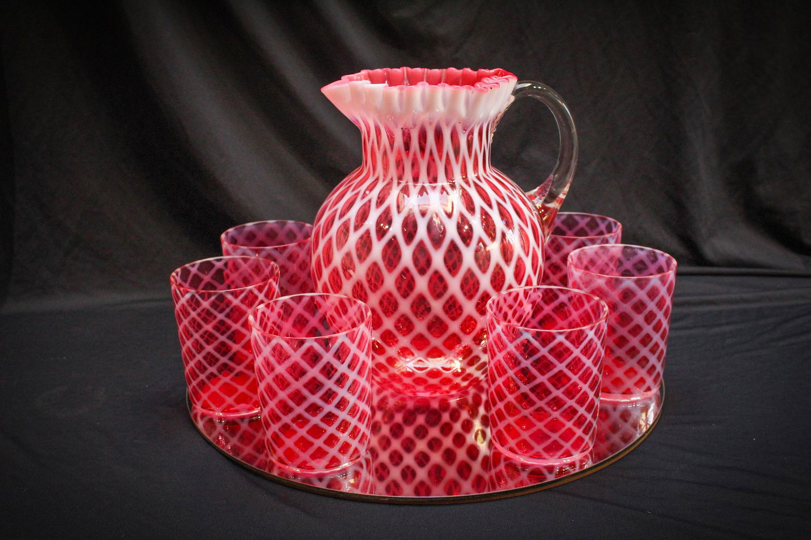 Northwood Lattice Cranberry Opalescent 7 pc Water Set (1 of 9)