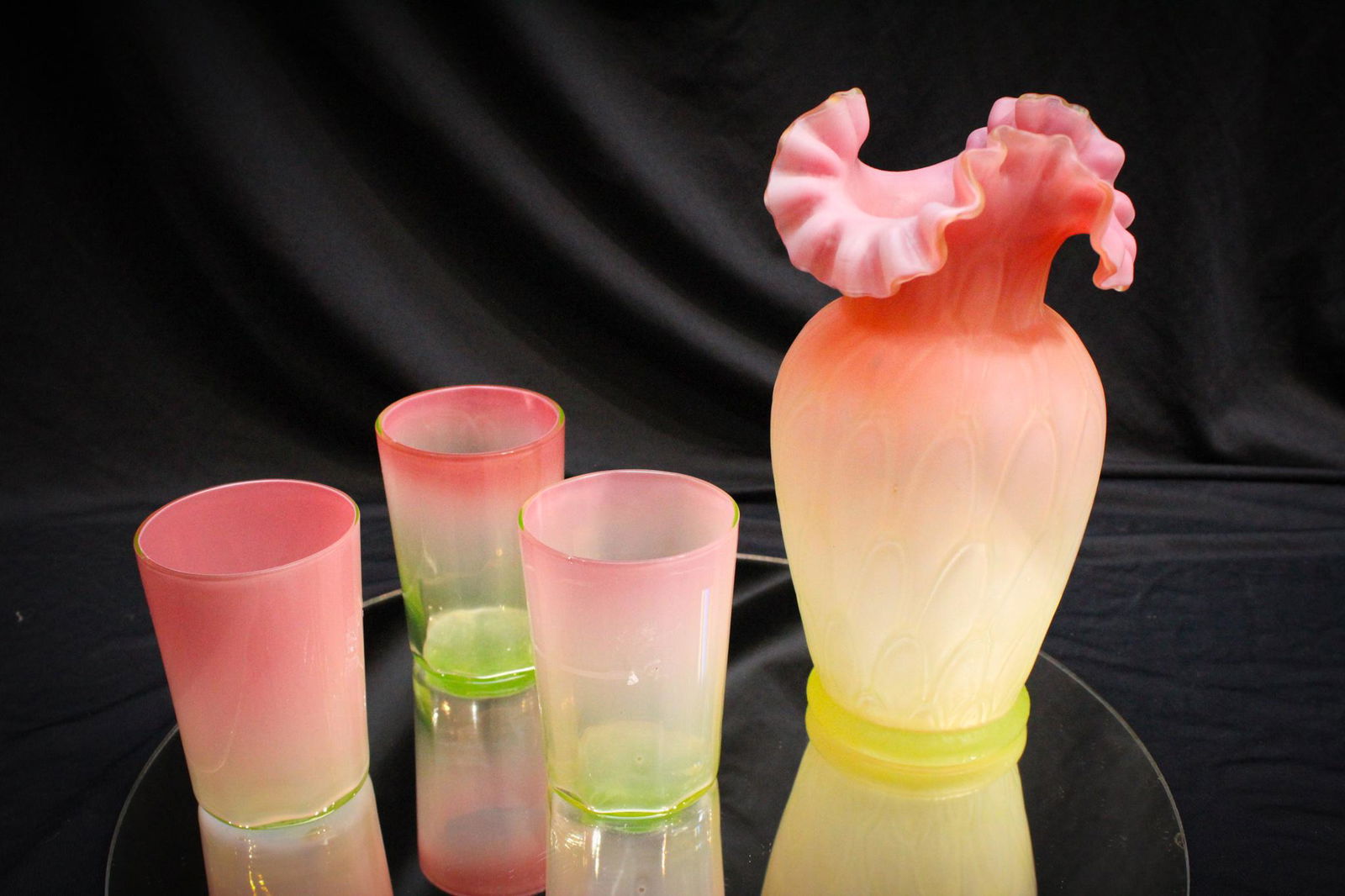 Pink Opalescent Vaseline 4 pc Lot Victorian Glass (1 of 6)