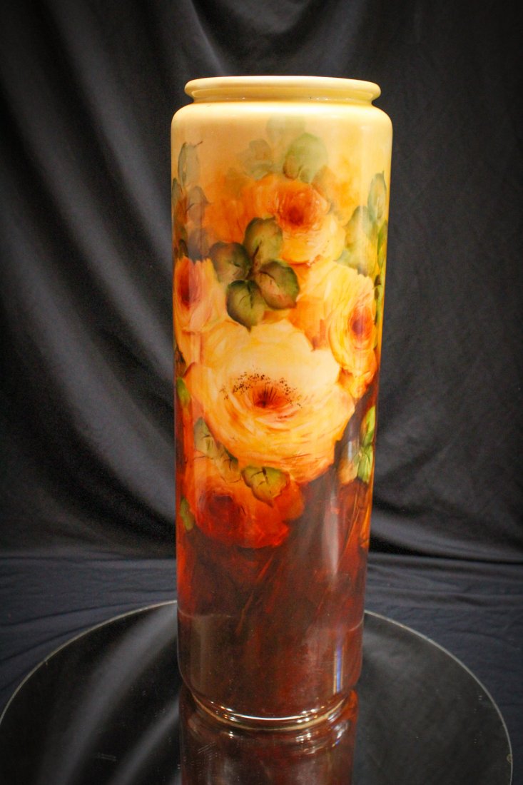 16" Willets Belleek Rose dÃ©cor Cylinder Vase (1 of 6)