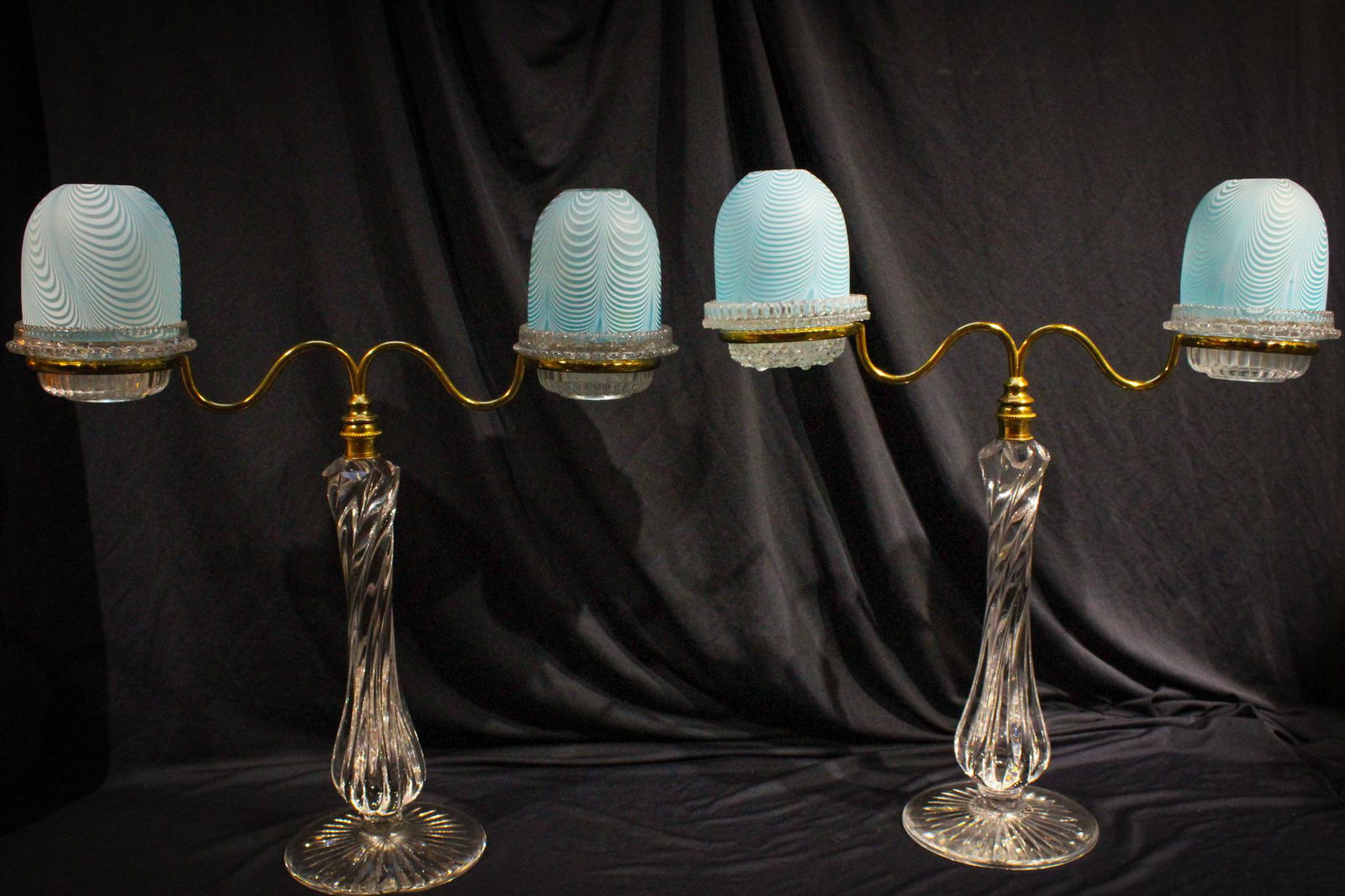 Pr. Blue Victorian Nailsea Fairy Lamp Candleabrum (1 of 12)