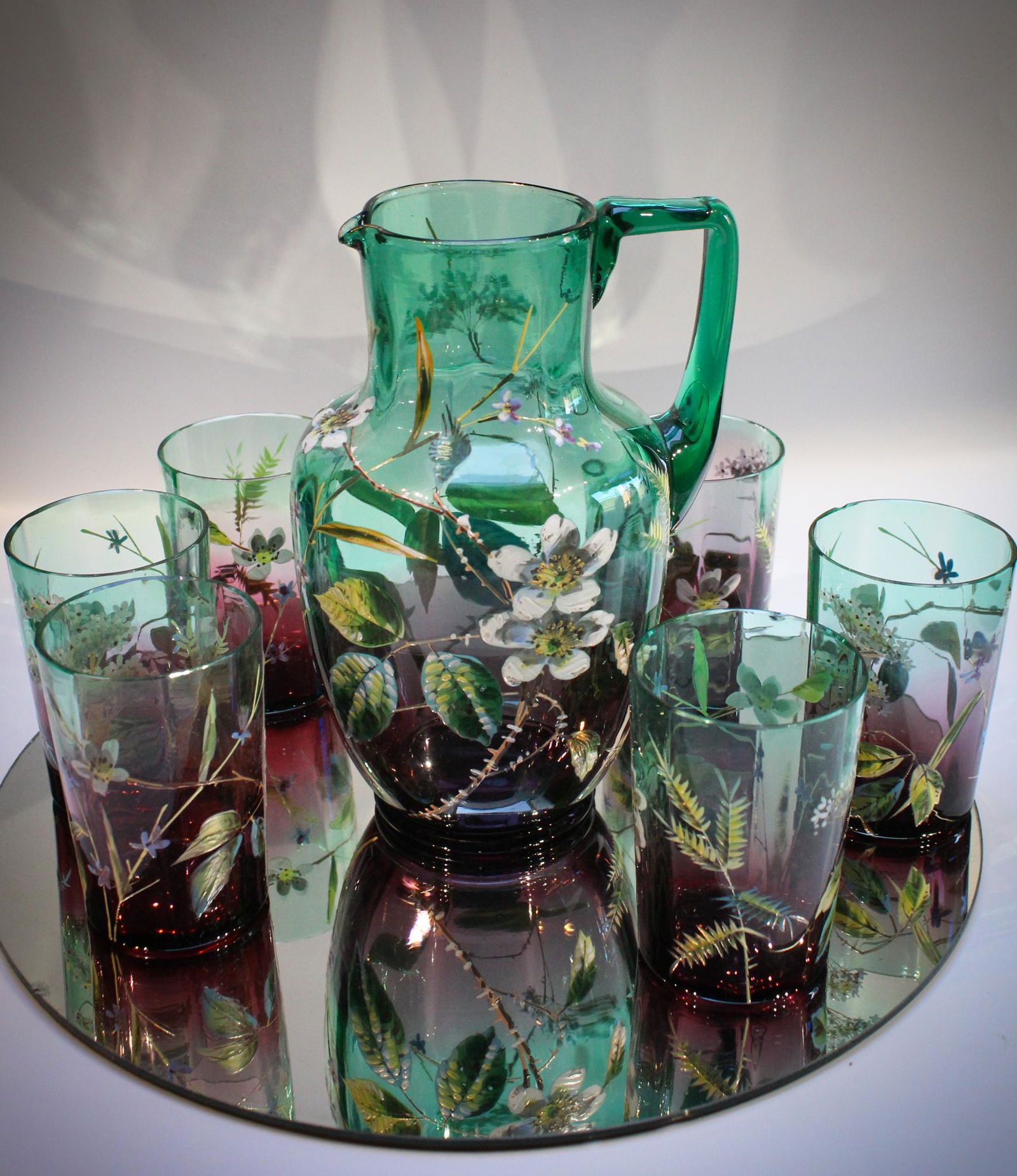 Rare Greenarina Victorina enameled 6 pc Water set (1 of 11)