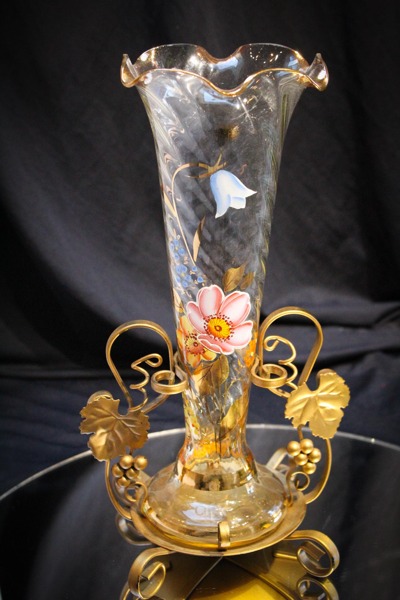 Victorian Enameled Lily Vase in gilt frame (1 of 5)