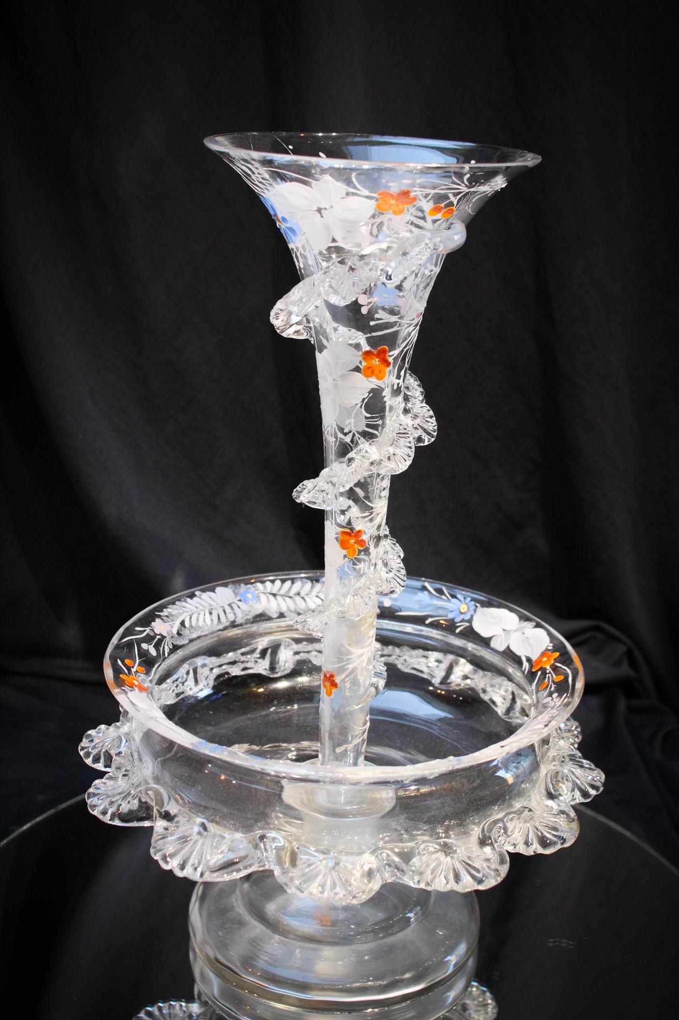 Victorian Glass Enameled pedestal base Epergne (1 of 6)