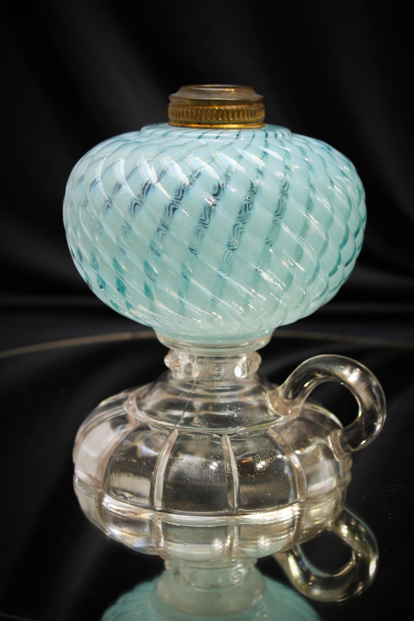 Blue Opalescent Reverse Swirl Finger Oil Lamp (1 of 4)