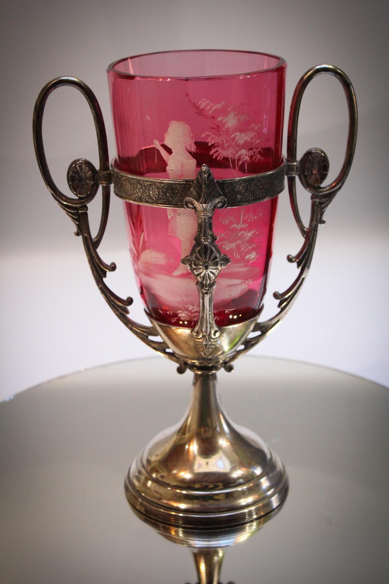 Victorian Cranberry Mary Gregory Simpson Silverplate (1 of 5)