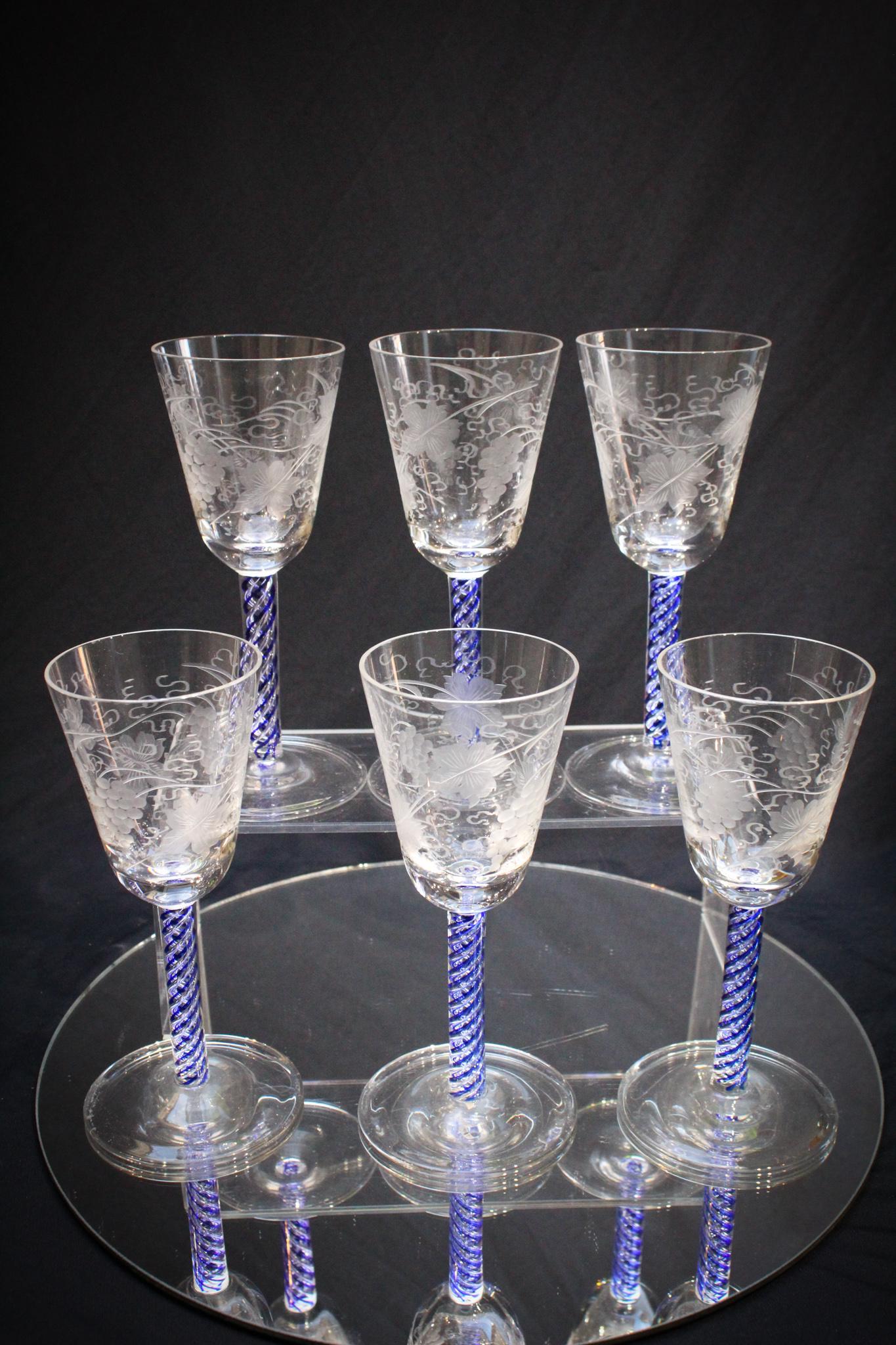 6 pc Lot Cobalt blue Air twist Stems engraved (1 of 8)