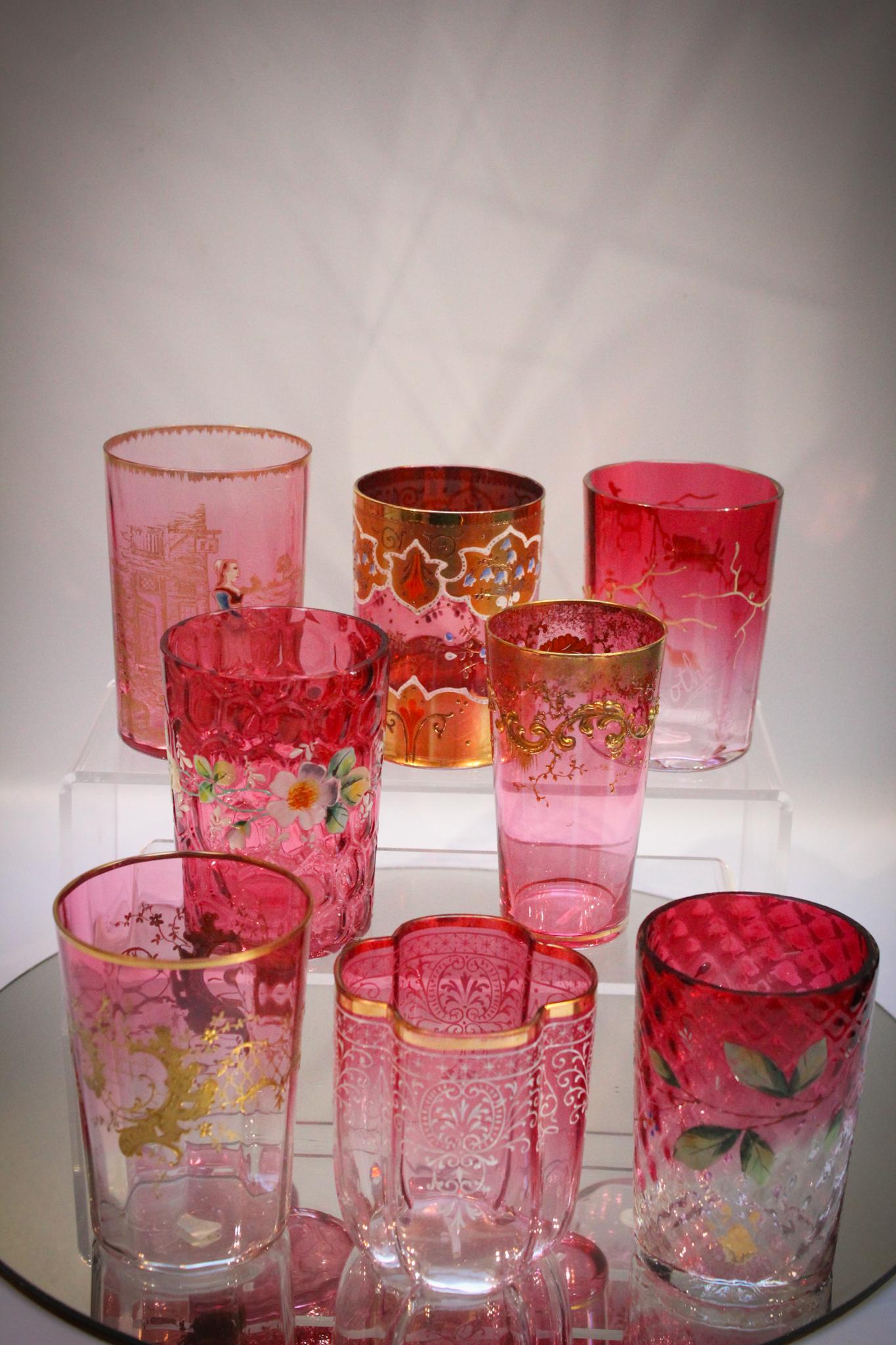 8pc Lot Victorian Cranberry glass Tumblers (1 of 5)