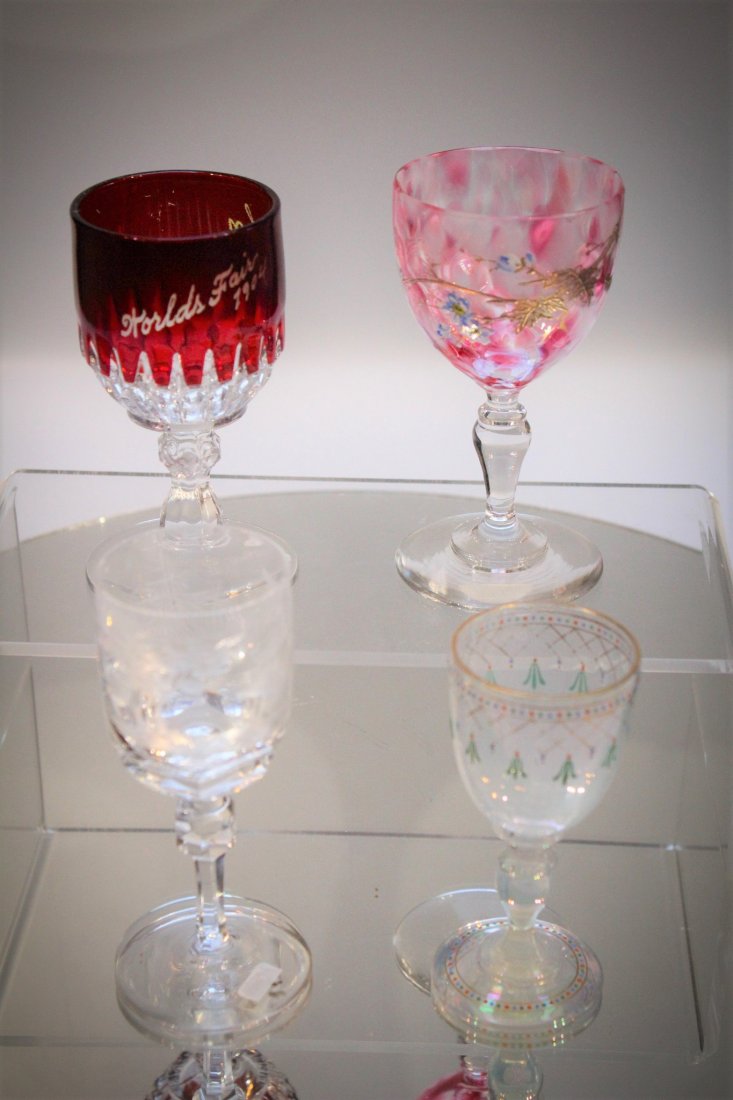 4 pc Lot Victorian glass Opalescent enameled Cordials (1 of 6)