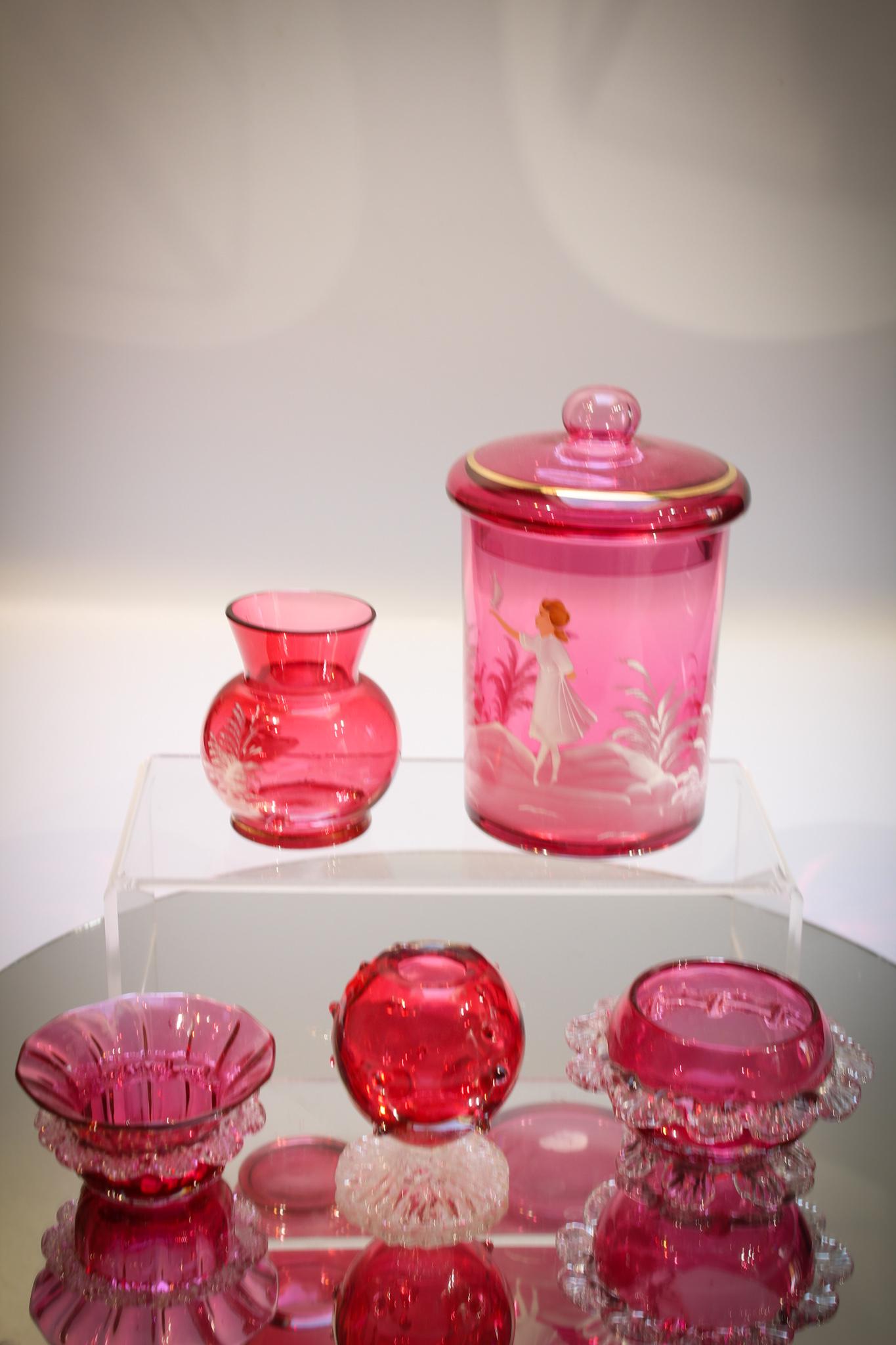 5 pc Lot Victorian Cranberry Glass incl. Mary Gregory (1 of 5)