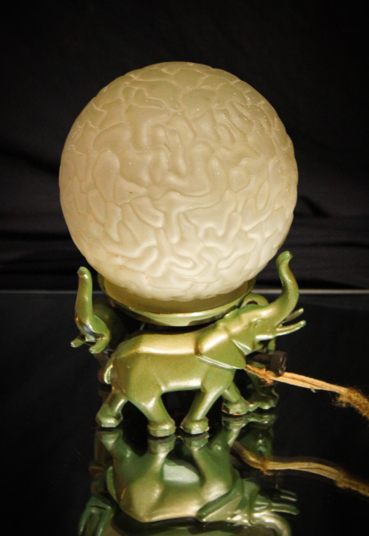 Bronze Art sngd Art Deco Elephant Lamp: Raise you sights and trunks up for this cutie! Signed Bronze Art, Art deco period elephant lamp. Lamp base reatins original finsih and original shade. Great original lamp. Measures7 3/4" tall.