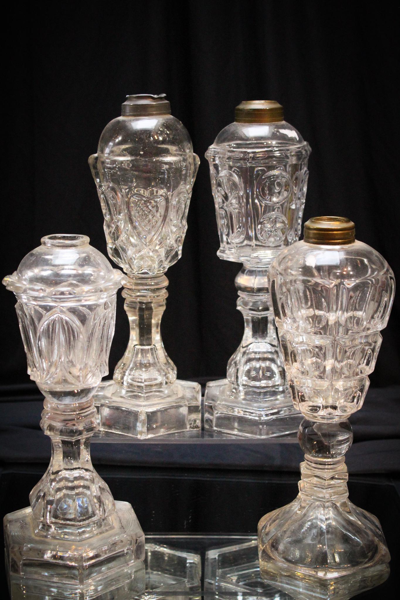 4 pc Lot Victorian Whale Oil Lamps: Nice selection of 4 unique pattern Victorian whale oil lamps. All for one money.