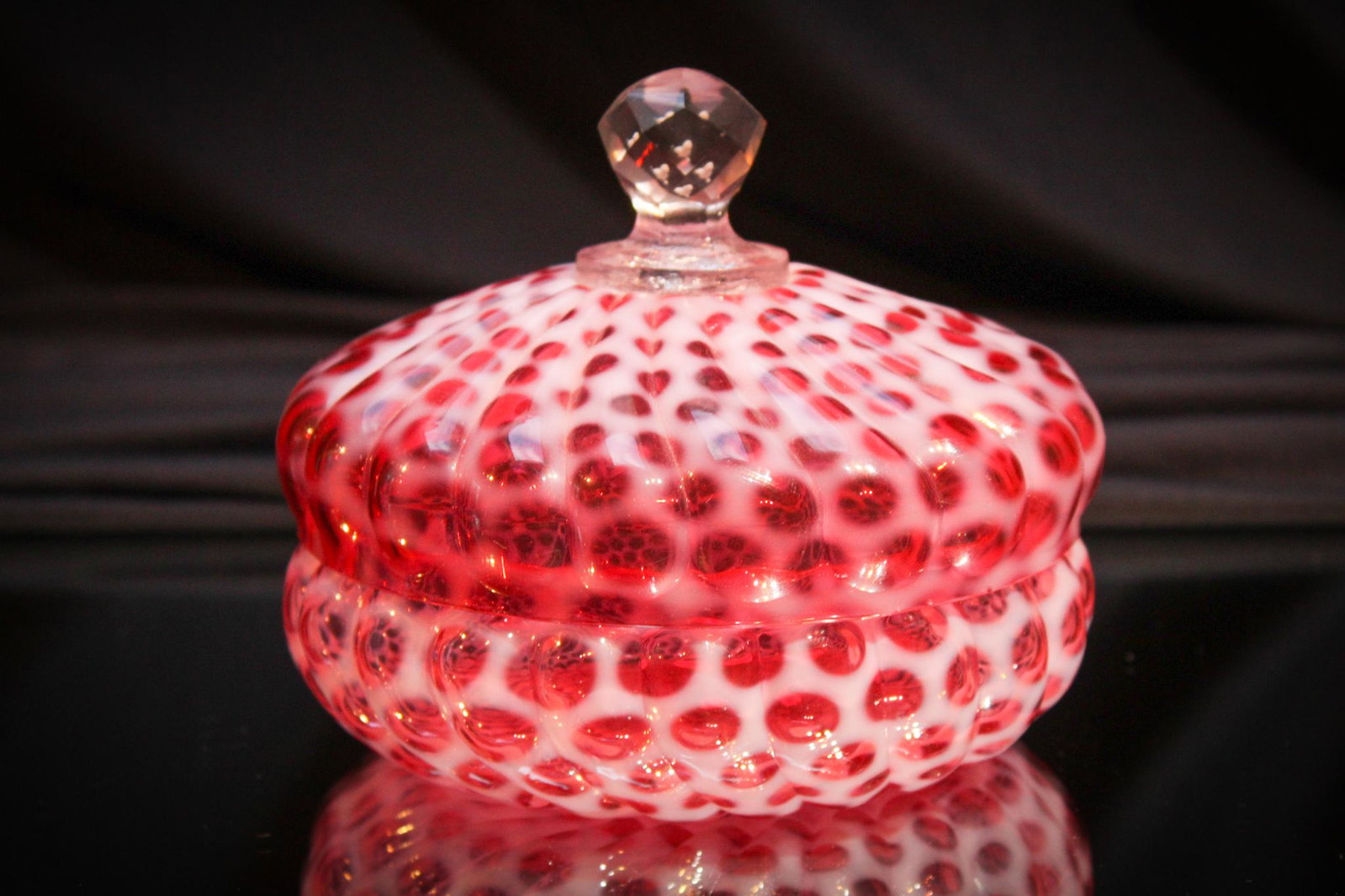 Rare Hobbs Cranberry Windows Swirled Butter: This is incredible. Beautiful and so rare Hobb's cranberry opalescent windows butter. This glass is so thin it makes you wonder how they made them and so why you seldom ever see these. They probably n
